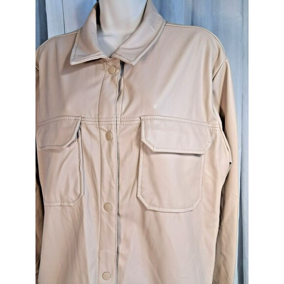 Stoosh Faux Leather Sand Tan Shacket Shirt Jacket M Fleece Lined - Picture 3 of 14